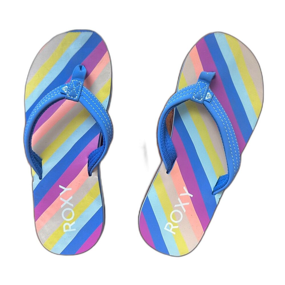 ROXY NEW Guppy Flip Flop Multi Color Striped Beachy Sandal Women's Size 6-6.5